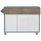 47 Retro Wood Kitchen Island with Drop Leaf, Farmhouse Style on Wheels, Internal Storage