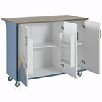 47 Retro Wood Kitchen Island with Drop Leaf, Farmhouse Style on Wheels, Internal Storage
