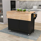Rubberwood Folding Countertop Kitchen Cart with 2 Drawers and Storage Cabinet