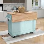Rubberwood Folding Countertop Kitchen Cart with 2 Drawers and Storage Cabinet