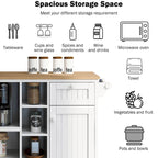 Island Cart with Storage Cabinet and Two Locking Wheels, wood desktop,Microwave cabinet,Floor Standing Buffet Server Sideboard