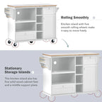 Island Cart with Storage Cabinet and Two Locking Wheels, wood desktop,Microwave cabinet,Floor Standing Buffet Server Sideboard