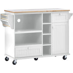 Island Cart with Storage Cabinet and Two Locking Wheels, wood desktop,Microwave cabinet,Floor Standing Buffet Server Sideboard