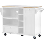 Island Cart with Storage Cabinet and Two Locking Wheels, wood desktop,Microwave cabinet,Floor Standing Buffet Server Sideboard