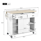 Kitchen Cart with Rubber wood Drop-Leaf Countertop, sliding barn door