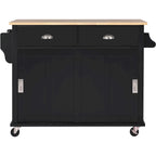Kitchen Cart with Rubber wood Drop-Leaf Countertop, sliding barn door
