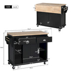 Kitchen Cart with Rubber wood Drop-Leaf Countertop, sliding barn door