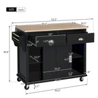 Kitchen Cart with Rubber wood Drop-Leaf Countertop, sliding barn door