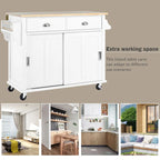 Kitchen Cart with Rubber wood Drop-Leaf Countertop, sliding barn door