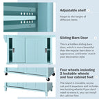 Kitchen Cart with Rubber wood Drop-Leaf Countertop, sliding barn door