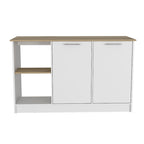 Kitchen Island, Four Open Shelves, Two Cabinets -Light Oak / White