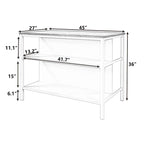 Solid Wood Rustic 45 Stationary Kitchen Island, Rubber Wood Butcher Block Dining Table Prep Table with 2 Open Shelves