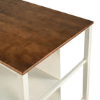 Solid Wood Rustic 45 Stationary Kitchen Island, Rubber Wood Butcher Block Dining Table Prep Table with 2 Open Shelves