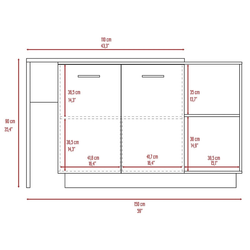 Chesterfield 2-Shelf 1-Drawer 3-Division Kitchen Island White