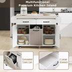 Kitchen Island with Trash Can Storage and Adjustable Shelf