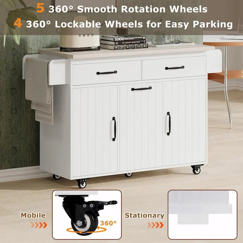 Kitchen Island with Trash Can Storage and Adjustable Shelf
