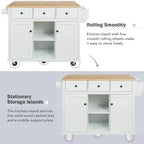 Kitchen Cart with Rubber wood Drop-Leaf Countertop