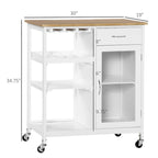 Rolling Wood Kitchen Island with Storage and Stemware Holder - N/A
