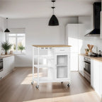 Rolling Wood Kitchen Island with Storage and Stemware Holder - N/A