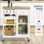 Rolling Wood Kitchen Island with Storage and Stemware Holder - N/A