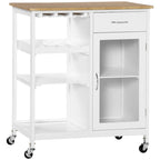 Rolling Wood Kitchen Island with Storage and Stemware Holder - N/A