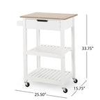 Compact Wooden Kitchen Cart with Wheels Shelves and Drawer by Christopher Knight Home