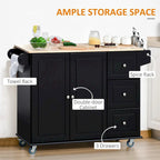 Mobile Kitchen Island with Drop Leaf, Towel Rack and 3 Drawers