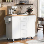 Rubberwood Kitchen Cart with Drop Leaf, Internal Storage Rack, Spice Rack, 2 Slide-Out Shelf, and 3 drawer