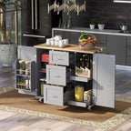 Rubberwood Kitchen Cart with Drop Leaf, Internal Storage Rack, Spice Rack, 2 Slide-Out Shelf, and 3 drawer