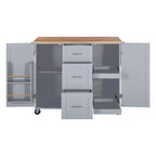 Rubberwood Kitchen Cart with Drop Leaf, Internal Storage Rack, Spice Rack, 2 Slide-Out Shelf, and 3 drawer