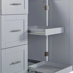 Rubberwood Kitchen Cart with Drop Leaf, Internal Storage Rack, Spice Rack, 2 Slide-Out Shelf, and 3 drawer