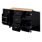 Rubberwood Kitchen Cart with Drop Leaf, Internal Storage Rack, Spice Rack, 2 Slide-Out Shelf, and 3 drawer