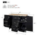 Rubberwood Kitchen Cart with Drop Leaf, Internal Storage Rack, Spice Rack, 2 Slide-Out Shelf, and 3 drawer