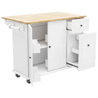 53.9 Width Rolling Kitchen Island with Drop Leaf and 3 Tier Pull Out Cabinet