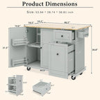 53.9 Width Rolling Kitchen Island with Drop Leaf and 3 Tier Pull Out Cabinet