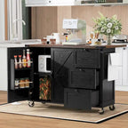 54.5 Farmhouse Kitchen Island with Power Outlet, Kitchen Storage Island with Internal Storage Rack, Drop Leaf, Spice Rack