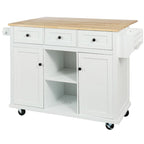 Kitchen Island on 5 Wheels with Storage Cabinet and 3 Drawers