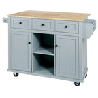 Kitchen Island on 5 Wheels with Storage Cabinet and 3 Drawers