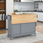 Rolling Mobile Kitchen Island with Locking Wheels Storage Cabinet - 52.76 x 29.5 x 36.81 inches
