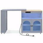 Rolling Kitchen Island: Extended Table, Power Outlets, Glass Doors