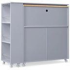 Rolling Kitchen Island: Extended Table, Power Outlets, Glass Doors