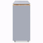 Rolling Kitchen Island: Extended Table, Power Outlets, Glass Doors