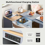 Rolling Kitchen Island: Extended Table, Power Outlets, Glass Doors