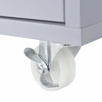 Rolling Kitchen Island: Extended Table, Power Outlets, Glass Doors