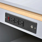 Rolling Kitchen Island: Extended Table, Power Outlets, Glass Doors