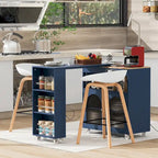 Rolling Kitchen Island: Extended Table, Power Outlets, Glass Doors