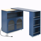 Rolling Kitchen Island: Extended Table, Power Outlets, Glass Doors