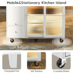 Kitchen Island with Drop Leaf,LED Light Kitchen Cart on Wheels