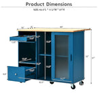 LED Light Kitchen Cart on Wheels with 2 Fluted Glass Doors