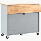 LED Light Kitchen Cart on Wheels with 2 Fluted Glass Doors